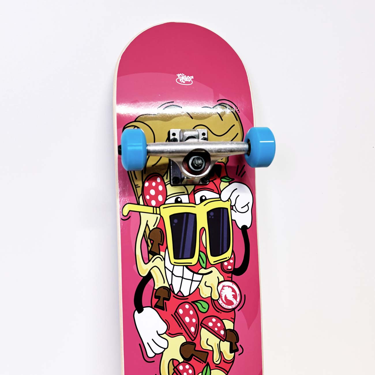 skateboard completo - grafica di una fetta di pizza in stile cartoon - prodotto da algal board